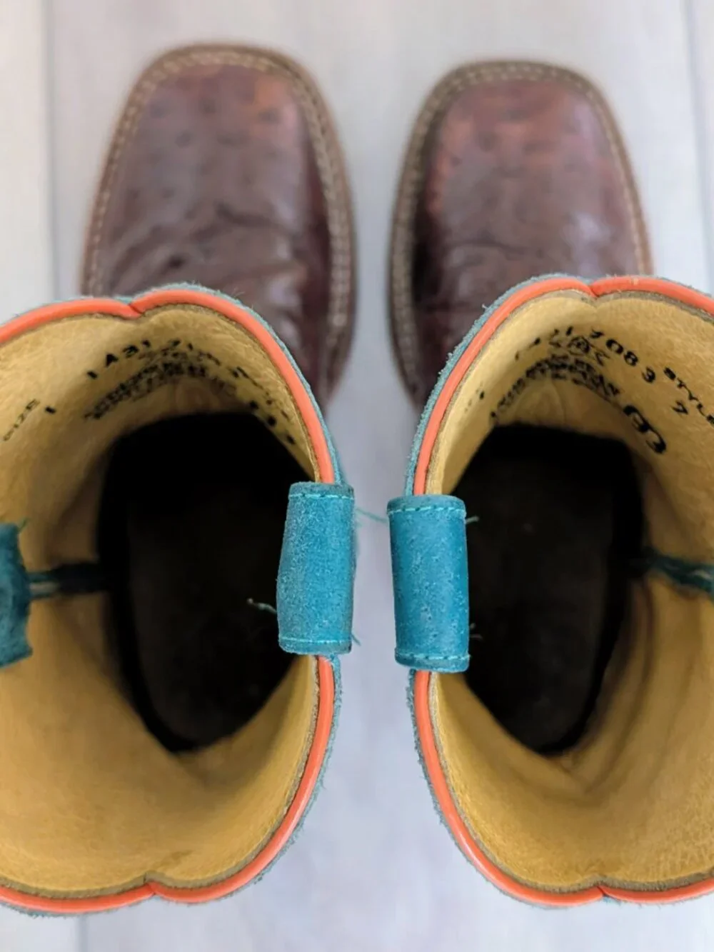 ANDERSON BEAN Kids Chocolate Ostrich Cowboy Boots Turquoise Shaft Size 1 AKB7083